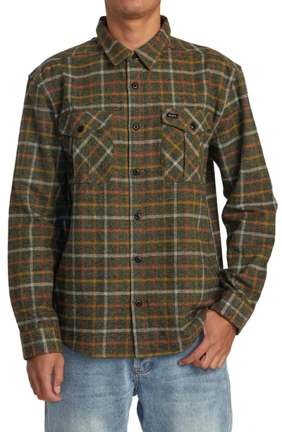 Rvca Hughes Relaxed Fit Check Flannel Button-up Shirt Jacket In Warm Grey