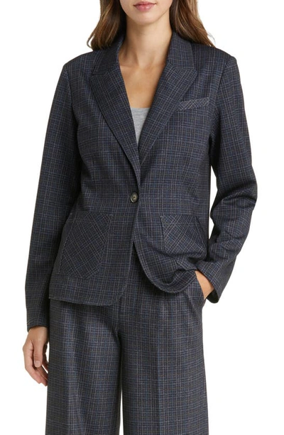 Wit & Wisdom Plaid Peak Lapel Knit Blazer In Charcoal Blue Multi