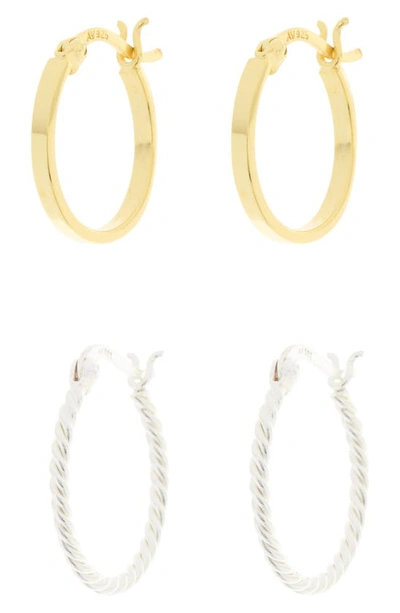 Argento Vivo Sterling Silver 2-piece Hoop Earrings Set In Gold/ Silver
