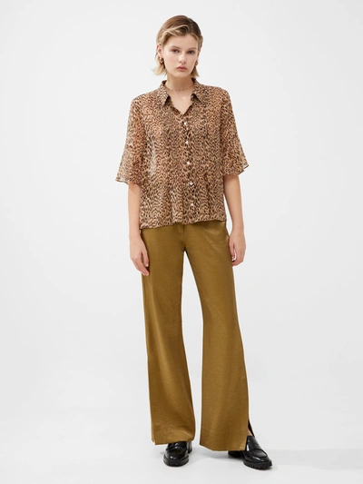 French Connection Leopard Georgette Pin Tuck Shirt Leopard In Brown