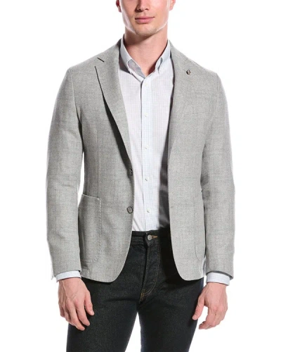 Hugo Boss Slim-fit Jacket In A Striped Wool Blend In Silver