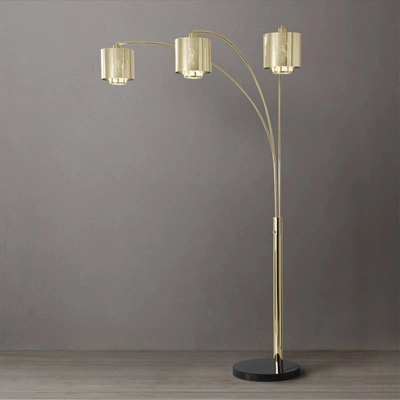 Nova Of California Marilyn 3 Light Arc Floor Lamp - 90", Weathered Brass, Mylar & Crystal Shade, Rotary On/off Switch,