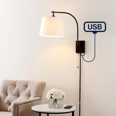 Jonathan Y Gosling 22.5" 1-light Mid-century Modern Plug-in Or Hardwired Iron Led Gooseneck Swing Arm Wall Scon