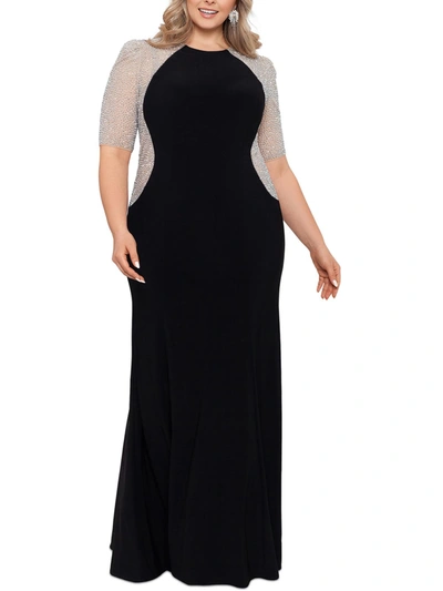 Xscape Plus Womens Rhinestone Embellished Evening Dress In Black