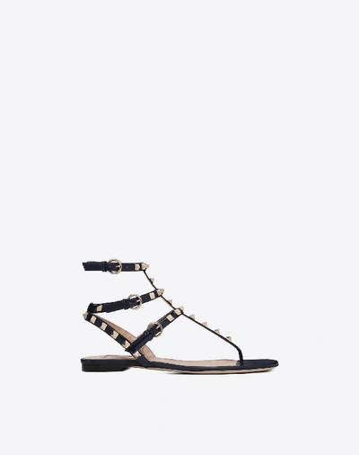 Valentino Garavani Patent Rockstud Flat Sandal In Dark Blue