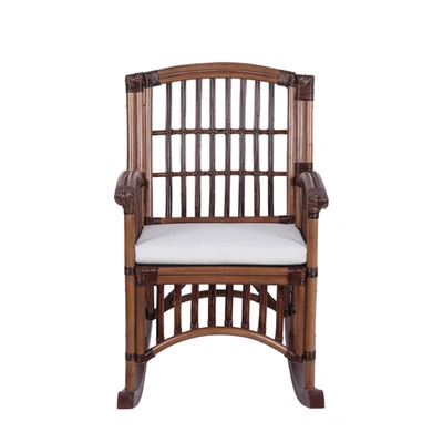 Jonathan Y Swayze Bohemian Farmhouse Woven Rattan/wood Rocking Chair, White Cushion With Brown Frame