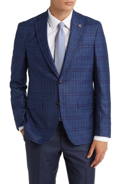 Ted Baker Karl Slim Fit Windowpane Plaid Wool Sport Coat In Blue