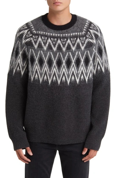 Allsaints Aces Crewneck Sweater In Black/ Charcoal