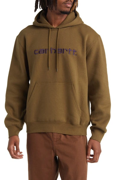 Carhartt Logo Embroidered Hoodie In Highland / Cassis