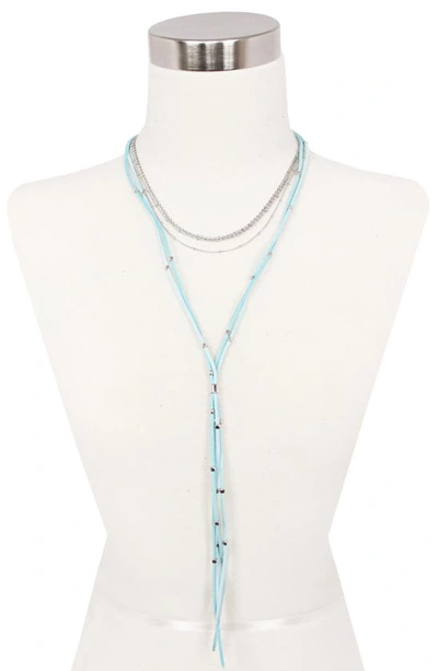Olivia Welles Layered Chain And Suede Lariat Necklace In Silver/aqua