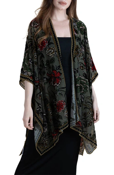 Saachi Floral Velvet Burnout Ruana In Green