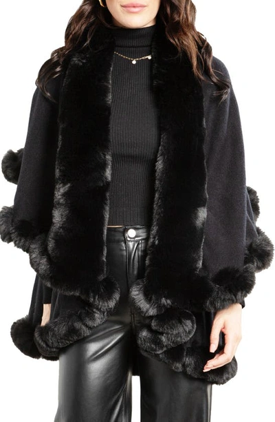 Saachi Tiered Faux Fur Cardigan In Black