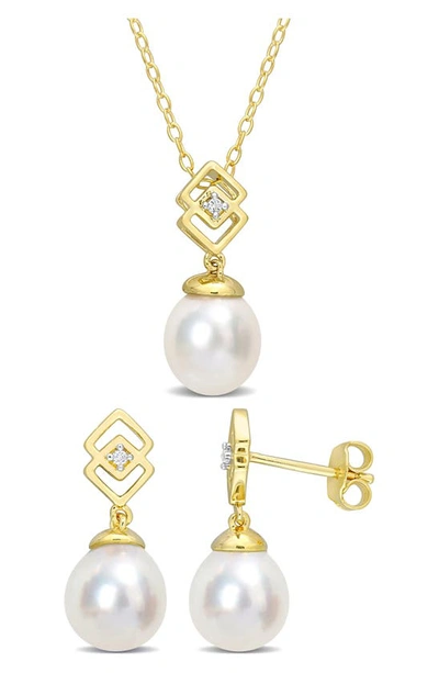 Delmar Cultured Freshwater Pearl & White Topaz Necklace & Stud Earrings Set
