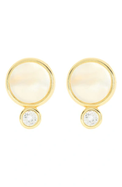 Argento Vivo Sterling Silver Mother Of Pearl & Crystal Stud Earrings In Gold