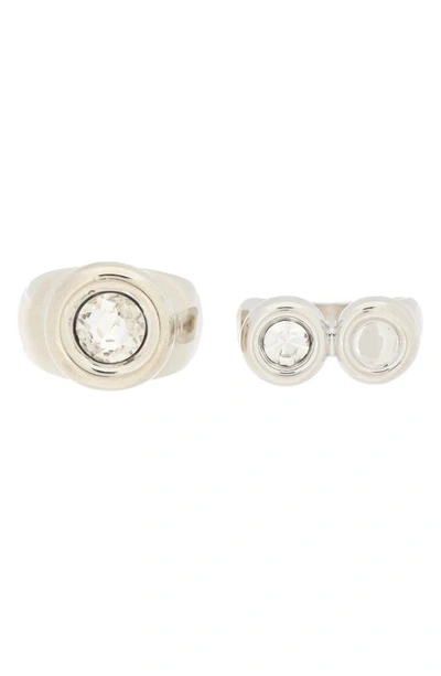 Melrose And Market Set Of 2 Puffed Round Rings In Clear- Rhodium