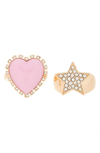 Melrose And Market Pavé Cz Heart & Star 2-pack Rings In Clear- Pink- Gold