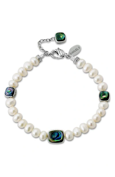 Samuel B. Freshwater Pearl & Abalone Bead Necklace In White