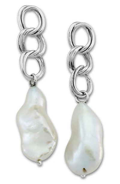 Samuel B. Freshwater Pearl Drop Chain Link Earrings In White