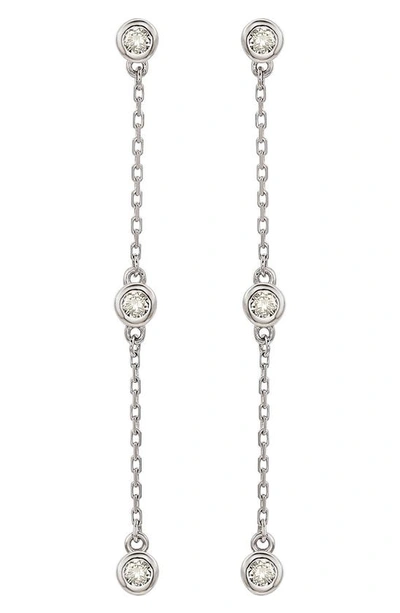 Suzy Levian Diamond Station Chain Drop Earrings In White Gold