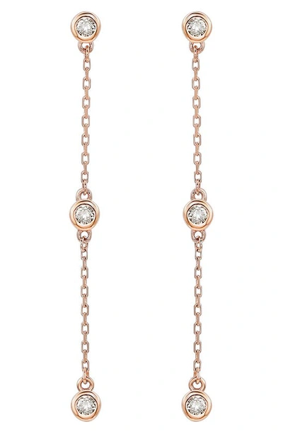Suzy Levian Diamond Station Chain Drop Earrings In Rose Gold
