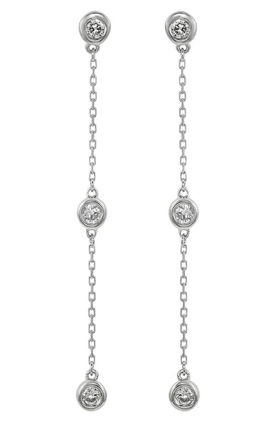 Suzy Levian Diamond Station Chain Drop Earrings In Silver