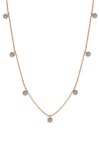 Suzy Levian 14k Rose Gold Plated Sterling Silver Cz Flower Station Chain Necklace