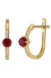 Bony Levy 18k Gold Pavé Diamond Hoop Earrings In Burgundy/ 18k Yellow Gold