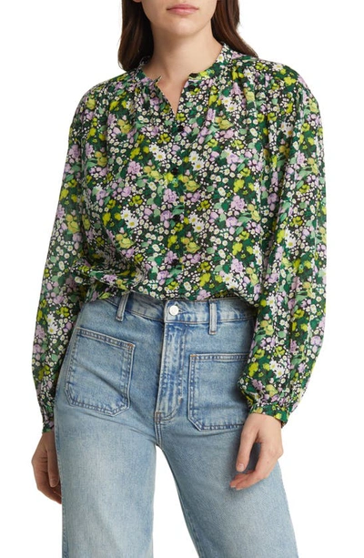 & Other Stories Floral Cotton & Silk Blouse In Multi Green Flower Meriame Aop