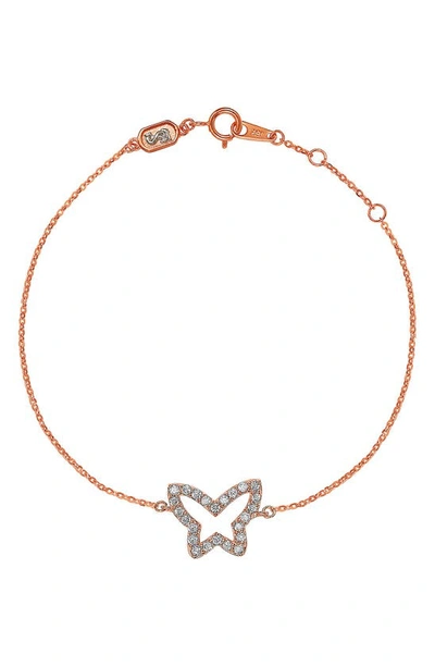 Suzy Levian 14k Gold Diamond Butterfly Bracelet In Rose