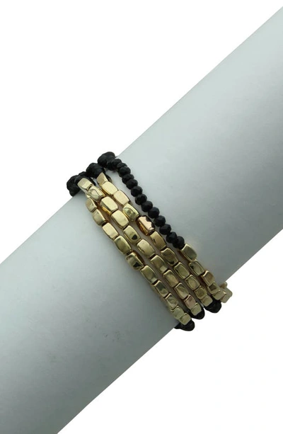 Olivia Welles Glass Beaded Stretch Bracelet In Gold / Black