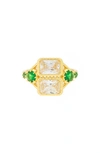 Covet Double Rectangle Cz Statement Ring In Gold/ Green