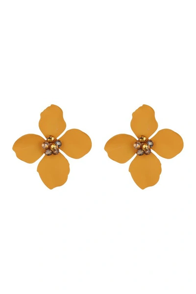 Olivia Welles Brooke Embellished Oversized Floral Earrings In Gold / Orange