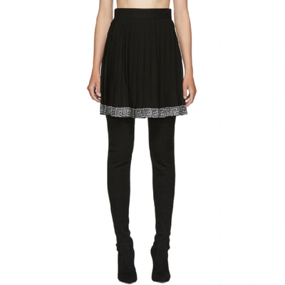 Versace Black Pleated Logo Band Skirt In A1008 Black