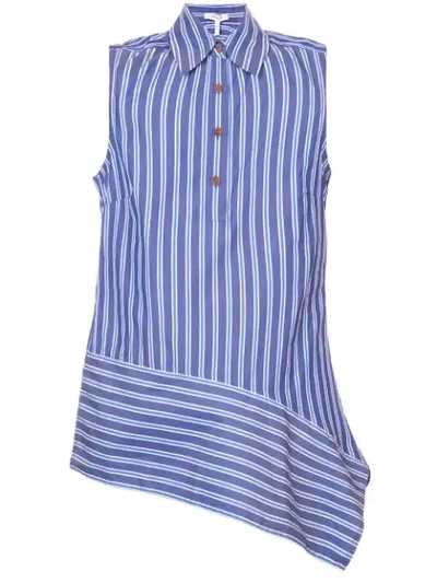 Derek Lam 10 Crosby Striped Asymmetrical Sleeveless Shirt In Blue