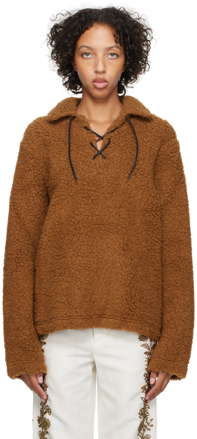 Bode Tan Tie-up Jumper In Caramel