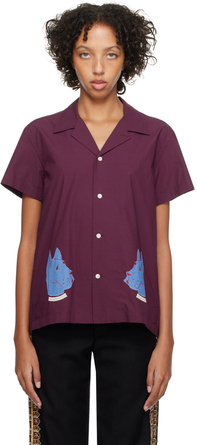 Bode Burgundy Doberman Appliqué Shirt In Purple