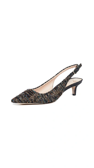 Sam Edelman Ludlow Tweed Slingback Kitten Heels In Black/gold