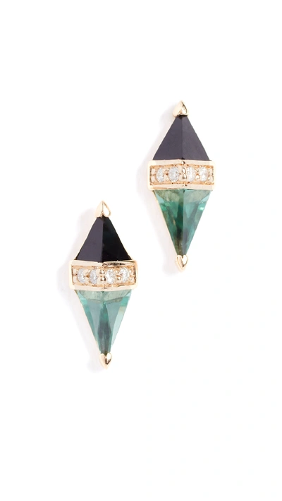 Sorellina 18k Diamond / Sapphire Pietra Stud Earrings In Green/black