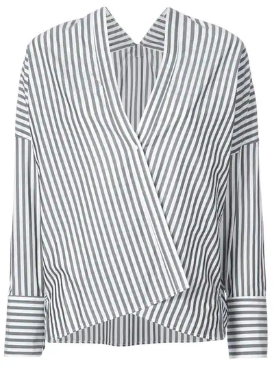 Nili Lotan Black/white Striped Single Button Shirt In Grey