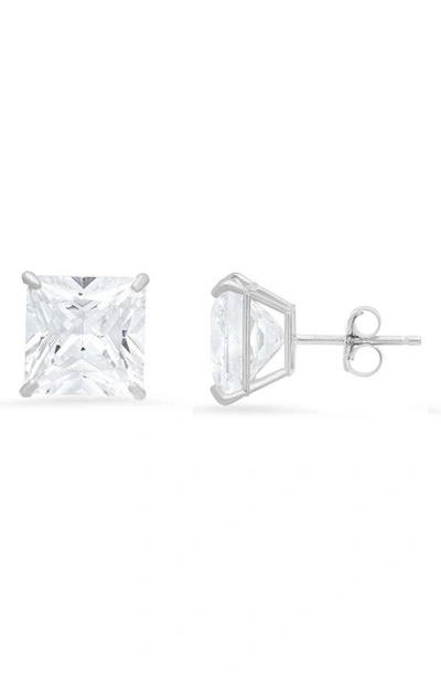 Queen Jewels 10k Gold Princess Cut Cubic Zirconia Stud Earrings In White Gold/8mm