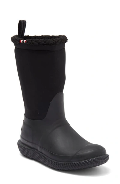 Hunter Roll Top Webbing Faux Shearling Lined Boot In Black
