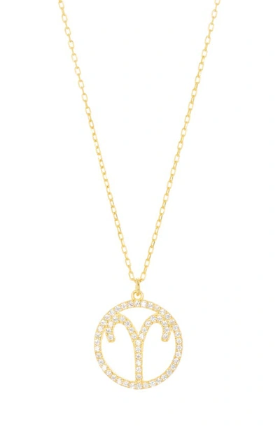 Argento Vivo Sterling Silver Cubic Zirconia Zodiac Pendant Necklace In Aries Gold