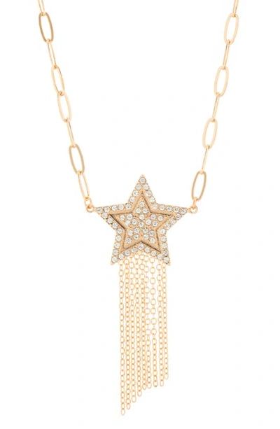 Melrose And Market Pavé Crystal Star Fringe Pendant Necklace In Clear- Gold