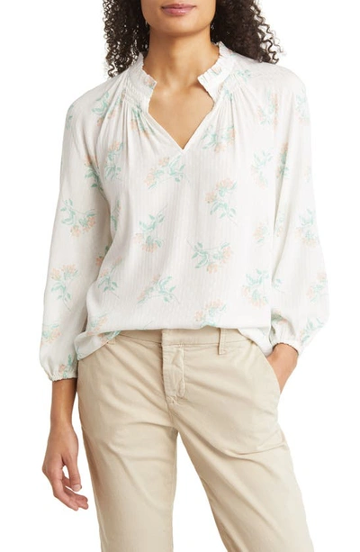 Caslon Split Neck Blouse In Ivory- Green Biotonic Floral