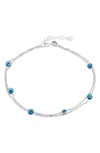 Bling Jewelry Sterling Silver Evil Eye Glass Anklet In Silver Aqua