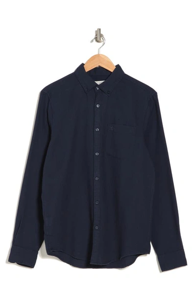 Original Penguin Waffle Weave Long Sleeve Button-down Shirt In Dark Sapphire