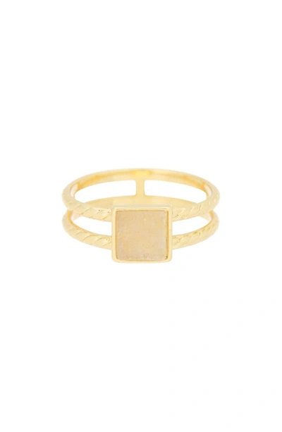 Covet Druzy Stone Double Band Ring In White/ Gold