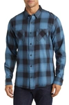 Travismathew Cloud Plaid Flannel Button-up Shirt In Black/ Stellar Blue
