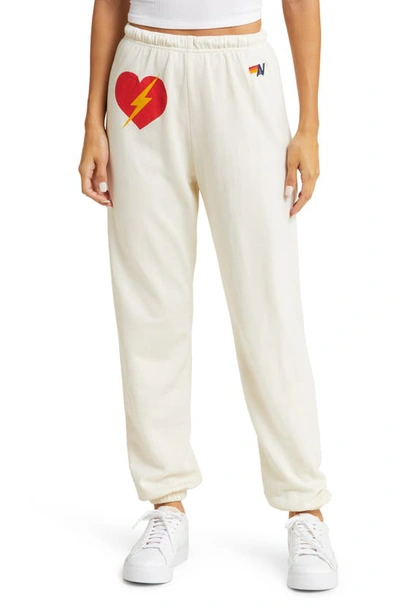 Aviator Nation Bolt Heart Cotton Blend Joggers In Vintage White