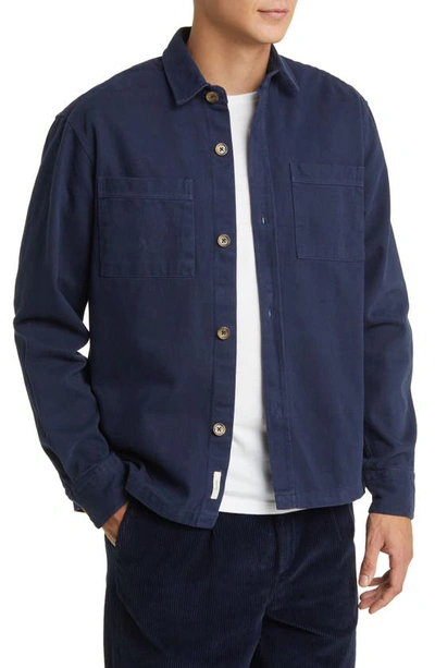 Forét Mellow Button-up Organic Cotton Shirt Jacket In Blue